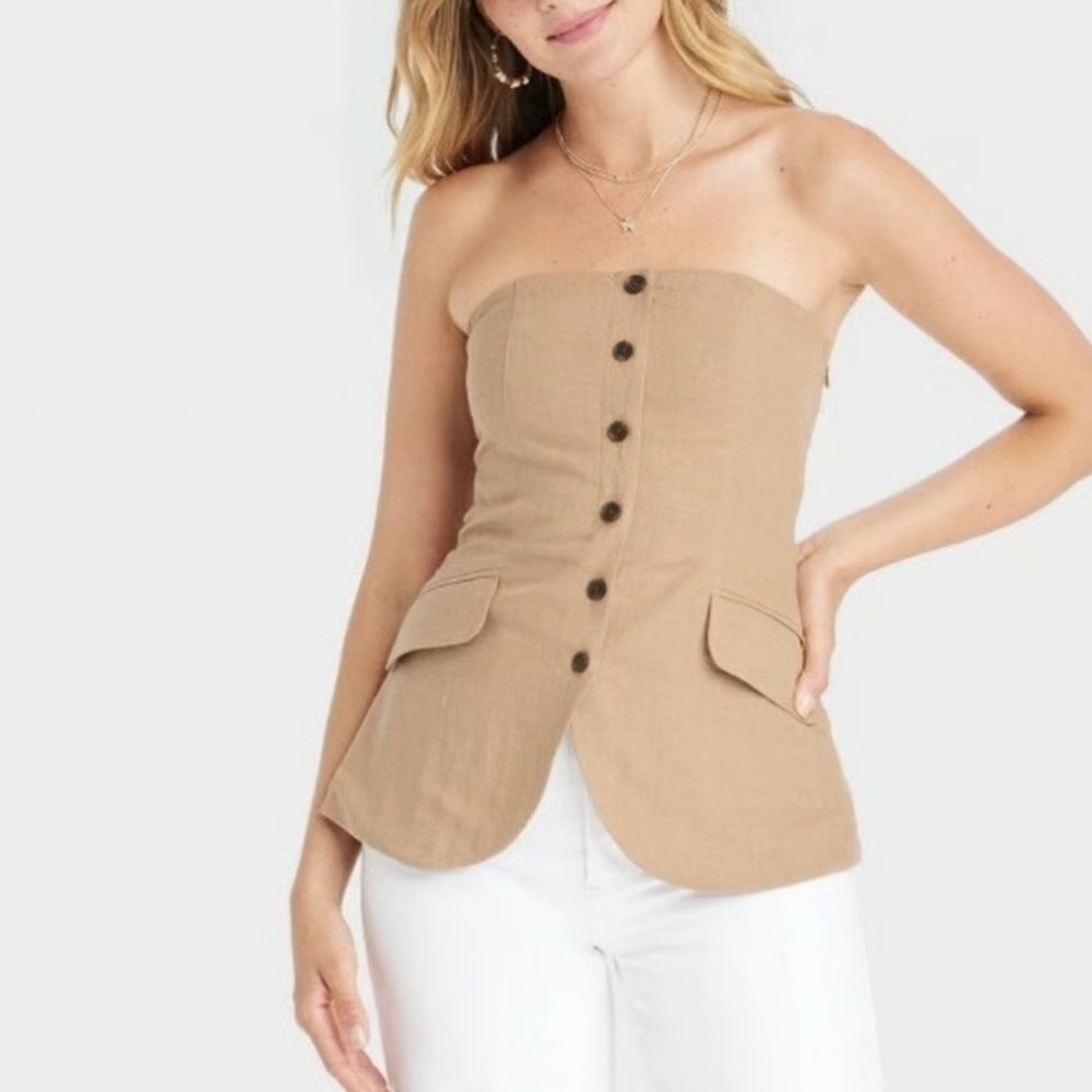 Universal Thread Womens Strapless Tan Button-Down Top